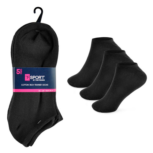 Ladies 5 Pack Trainer Socks Black