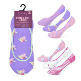Ladies 3 Pack Invisible Socks With Silicone Back Pastel