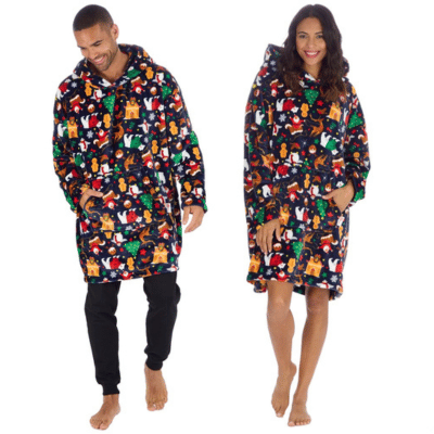Unisex Christmas Design Oversized Snuggle Hoodie - Navy