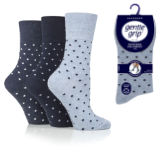 Ladies Gentle Grip Socks Dots Navy - Grey