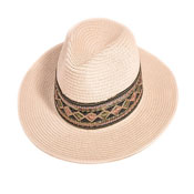 Ladies Straw Fedora Hat With Mirrored Band