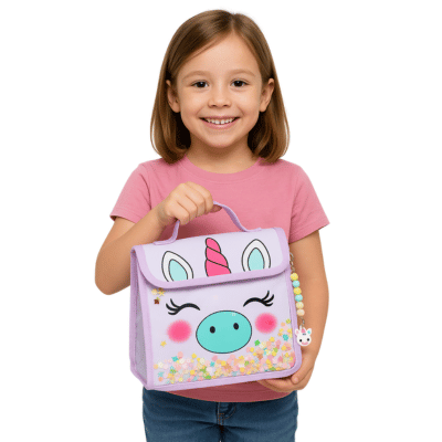 Novelty Unicorn Foldable Insulated Lunch Bag With Detachable Charm Keyring