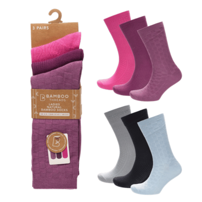 Ladies 3 Pack Textured Bamboo Socks