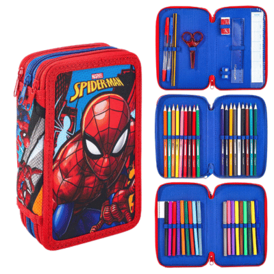 Official Spiderman Filled 3 Zip Pencil Case