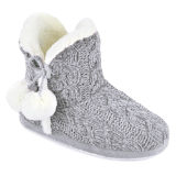Ladies Chenille Bootee Slippers Grey