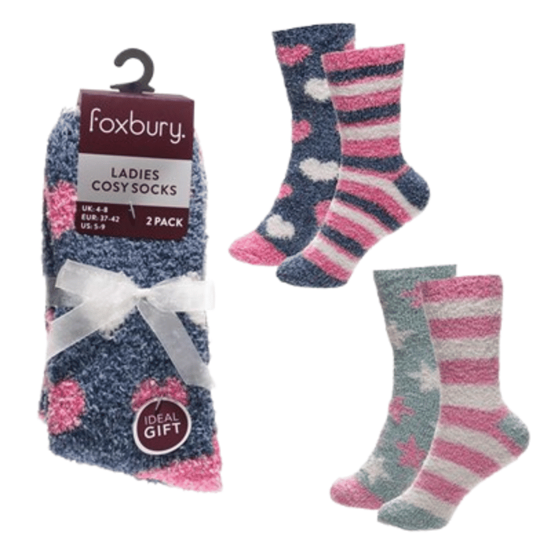 Ladies 2 Pack Cosy Socks Spots & Hearts
