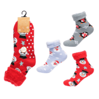 Ladies Christmas Design Brushed Bed Socks With Gripper