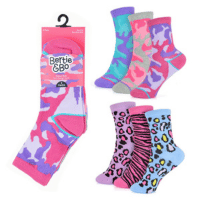 Girls 3 Pack Camo/Animal Print Design Socks