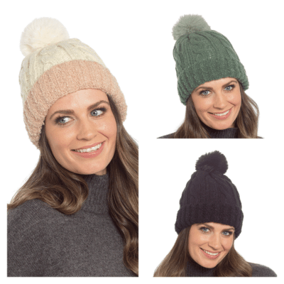 Ladies Chunky Beanie Hat with Turn Up - Assorted