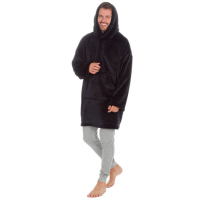 Mens Oversized Snuggle Hoodie With Borg Lined Hood Black