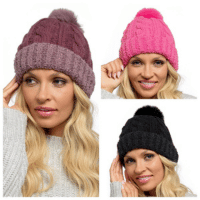 Ladies Chunky Beanie Hat with Buckle Turn Up
