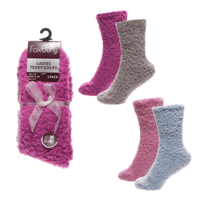 Ladies 2 Pack Teddy Socks