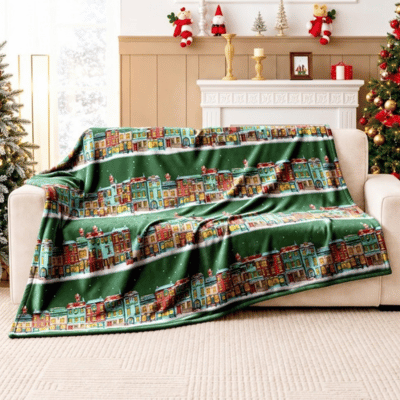 Christmas Design Flannel Throw - Home At Christmas 230cm x 230cm
