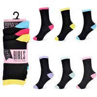 Girls 3 Pack Contrast Heel And Toe Socks