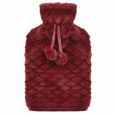 2 Litre Chevron Plush Hot Water Bottle Dark Red