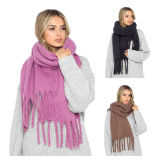 Ladies Plain Brushed Scarf With Tassels