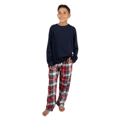 Boys Long Sleeve Jersey With Check Flannel Lounge Pant Set - Red