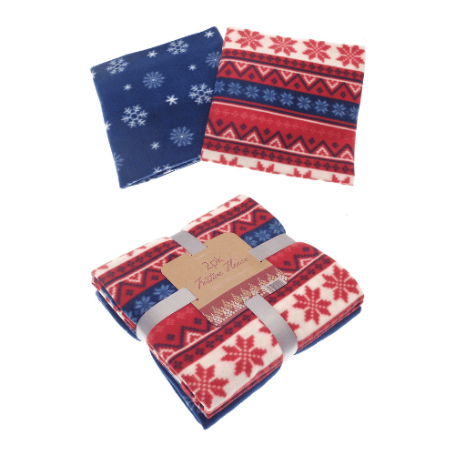 Pack Of 2 Festive Nordic and Snowflake Design Fleece Throws Teddy