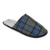 Mens Fur Lined Check Mule Blue Slippers