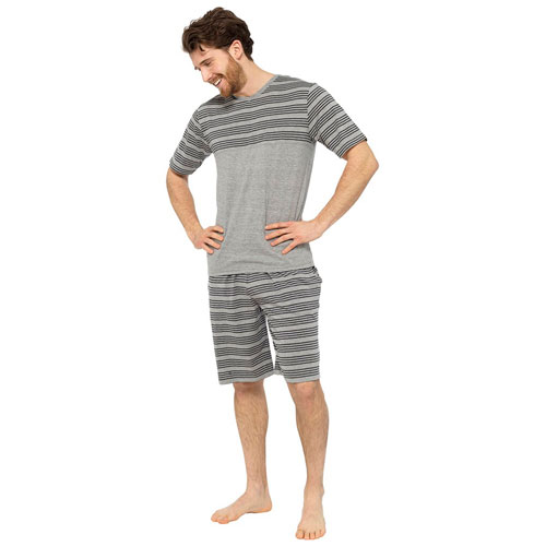 Mens Striped V Neck And Shorts Pyjama Set