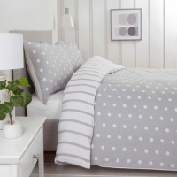 Spots And Stripes Luxury Brushed Easy Care Duvet Set Grey