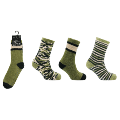 Mens 3 Pack Camo Design Cosy Socks With Gripper