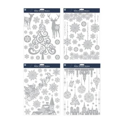 Christmas Silver Glitter Window Stickers