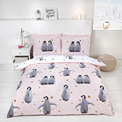 Starry Penguins Pink Duvet Set
