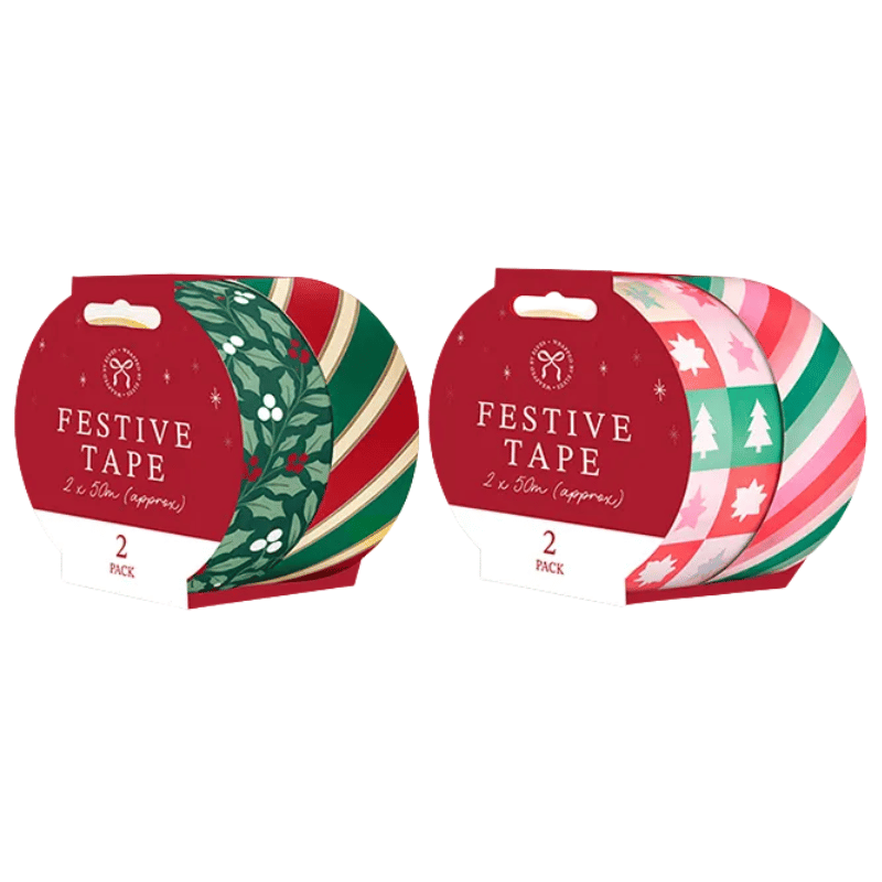 Christmas Printed Tape 50m 2 Pack