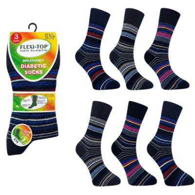 Mens Flexi Top Socks 3 Pack Multi Stripe Design