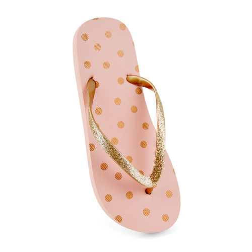 Ladies Pink And Gold Spot Print Flip Flop