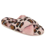Ladies Contrast Leopard Slipper Pink