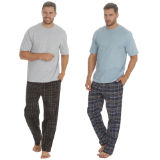 Mens Jersey T-Shirt And Woven Check Lounge Pants