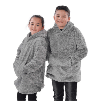 The Kids Eskimo Super Soft Teddy Fabric Oversized Cosy Hoodie - Grey