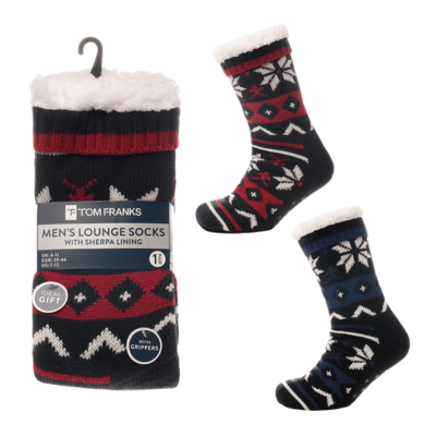Mens Fairisle Knit Slipper Socks With Sherpa Lining