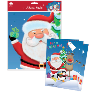 Plush Christmas PVC Santa Sacks 3 Pack