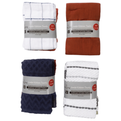 4 Pack Jumbo Tea Towel - Assorted Designs