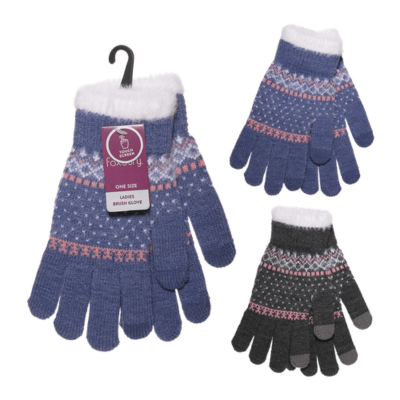 Ladies Brushed Touch Screen Gloves With Chenille Contrast Cuff