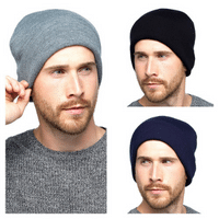 Mens Plain Knit Hat With Turn Up