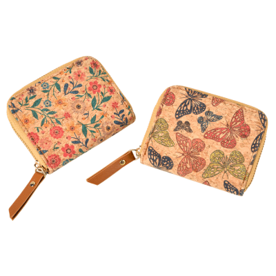 Cork Style Butterfly Design Zip Purse