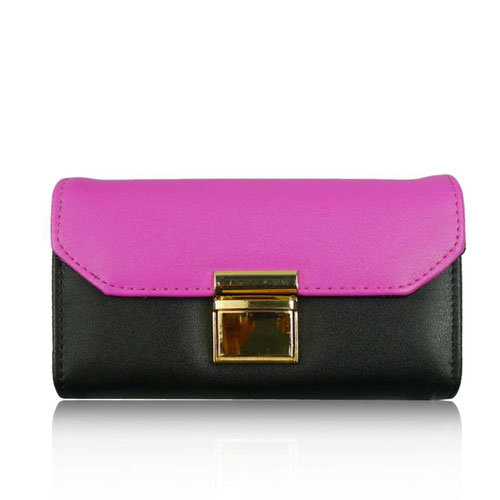 Ladies Large Contrast Purse With Gold Buckle Fuchsia