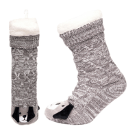 Ladies Cable Lounge Socks with 3D Dog & Sherpa Lining