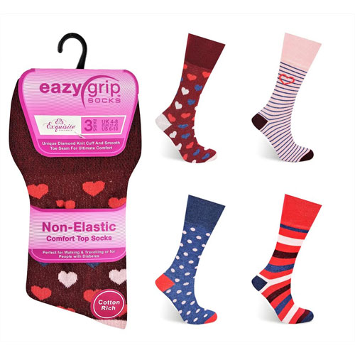 Ladies Eazy Grip Non Elastic Socks Hearts Spots Carton Price ...