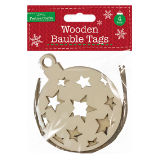 Wooden Christmas Baubles Tags 4 Pack