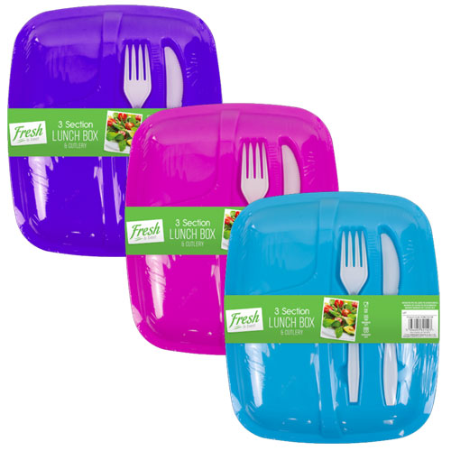 3 Section Lunch Box With Cutlery Set