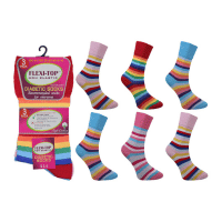Ladies Rainbow Stripe Flexi-Top Socks