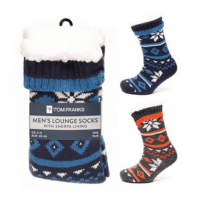 Mens Fairisle Knit Slipper Socks With Sherpa Lining