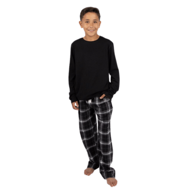 Boys Long Sleeve Jersey With Check Flannel Lounge Pant Set - Black