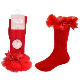 Baby Girls Single Pair Red Knee High Tutu Socks With Bow