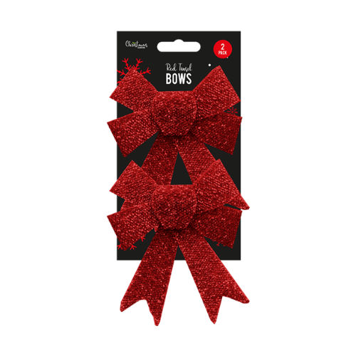 Red Tinsel Christmas Bows 2 Pack
